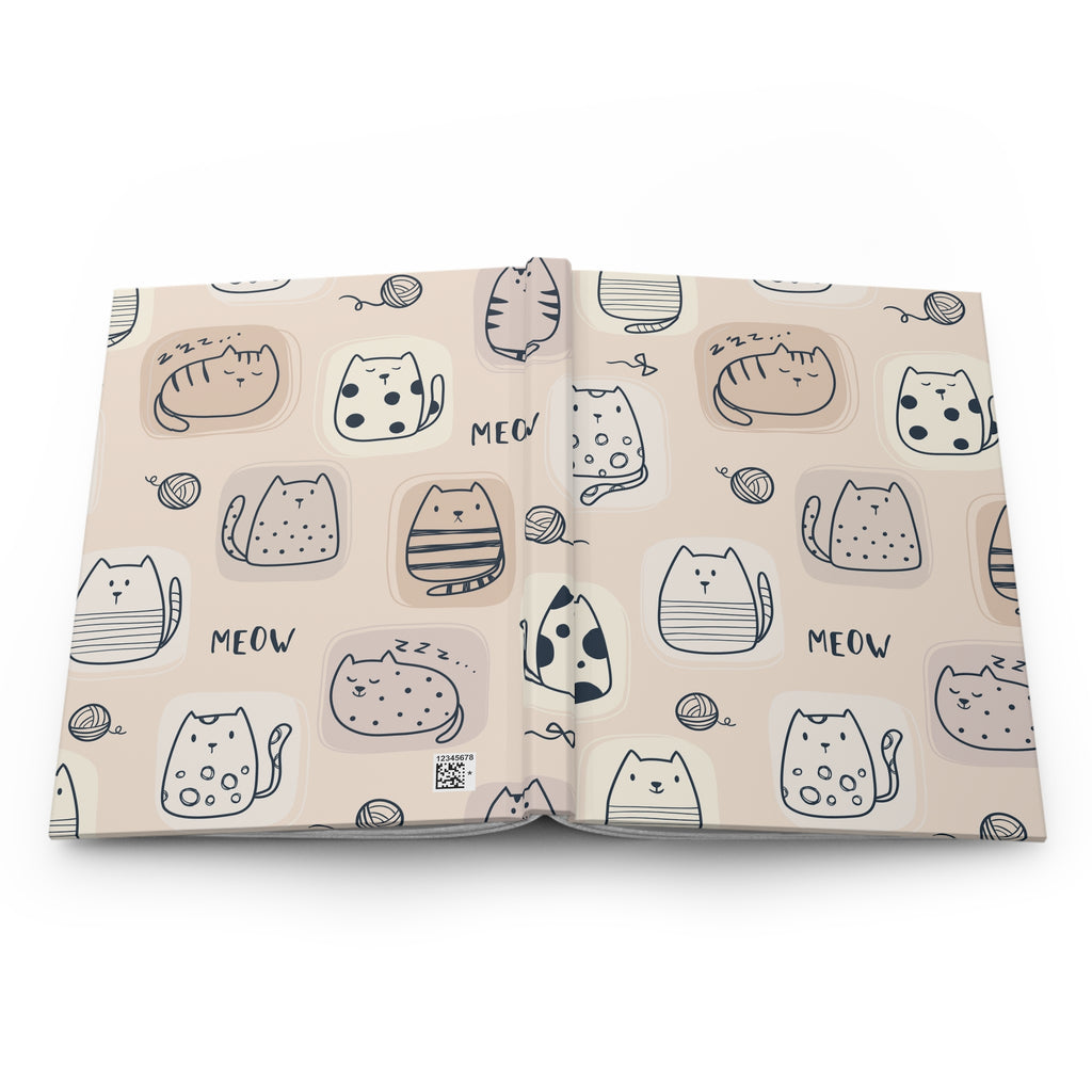 Cute Cat Pattern Hardcover Journal — Meow Doodle Notebook