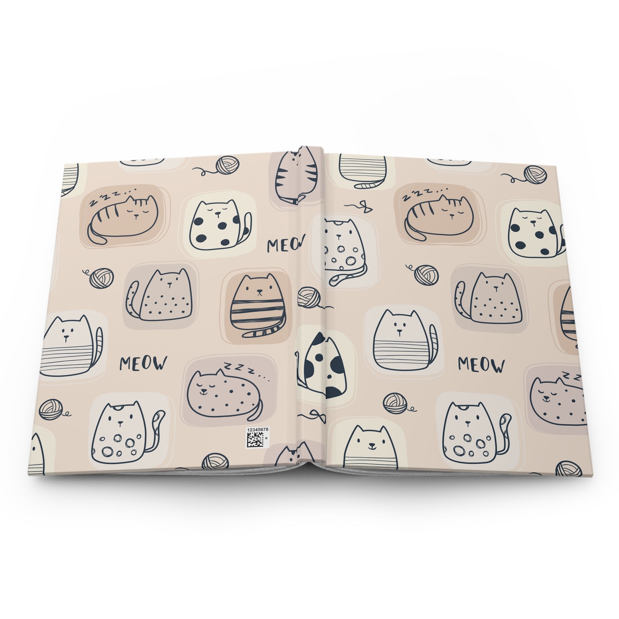 Cute Cat Pattern Hardcover Journal — Meow Doodle Notebook