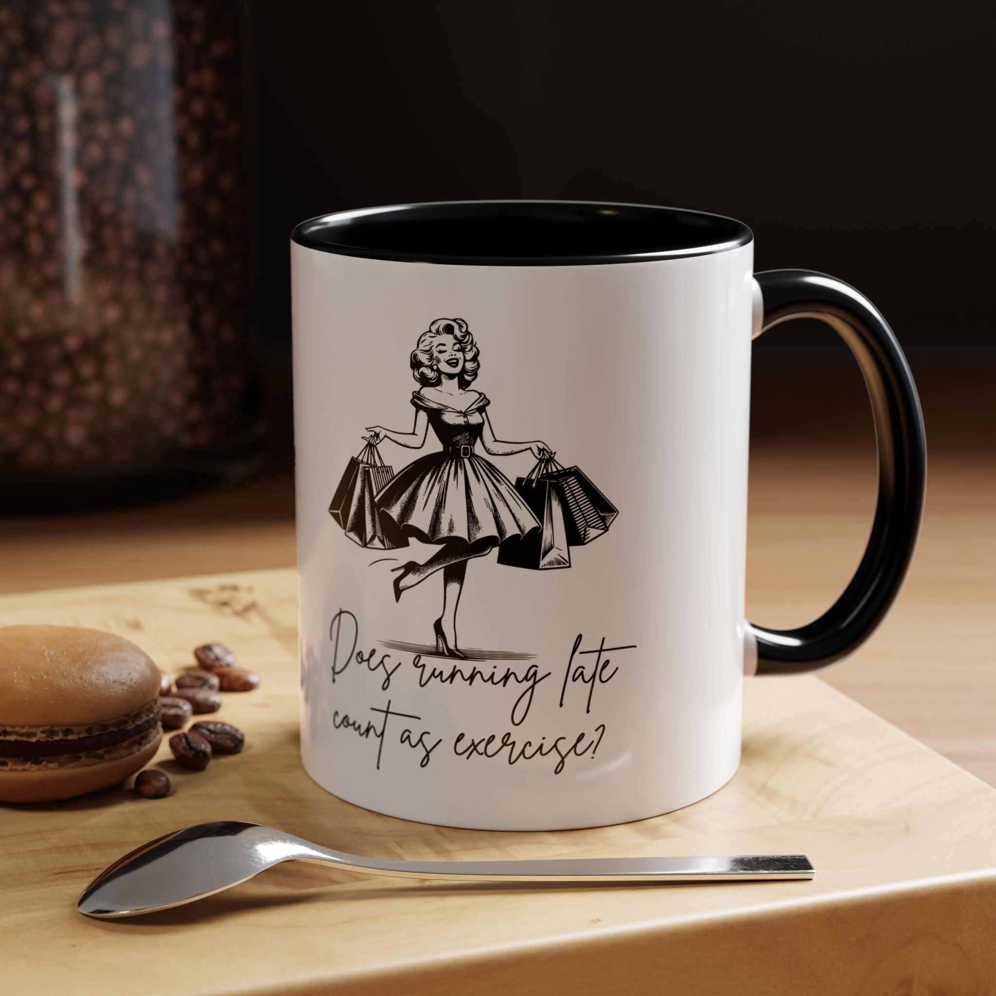 Does Running Late Count As Exercise? Coffee Mug — Retro Shopping Lady Accent Mug