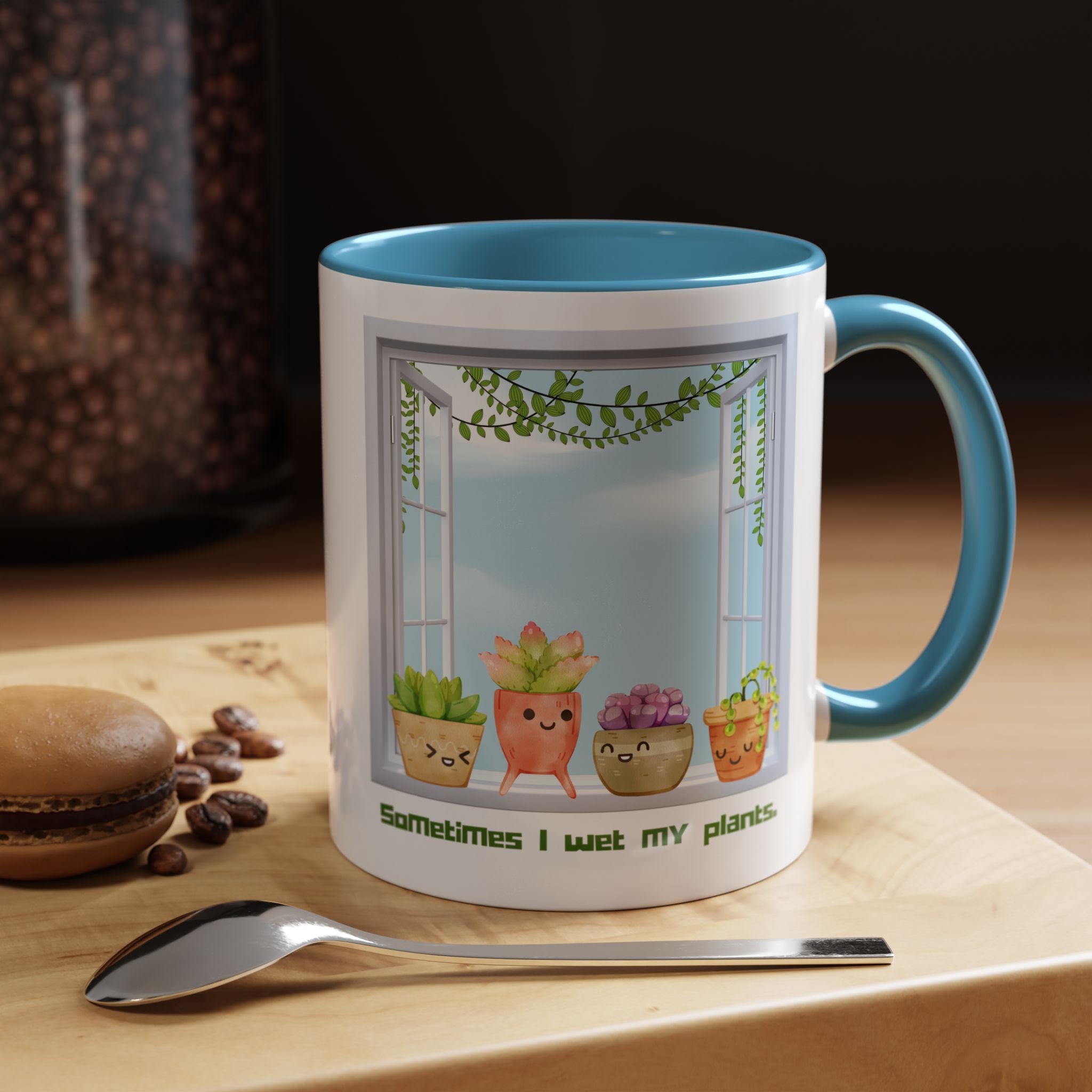 Succulent Window Mug — "Sometimes I Wet My Plants" Cute Plant Lover Coffee Cup