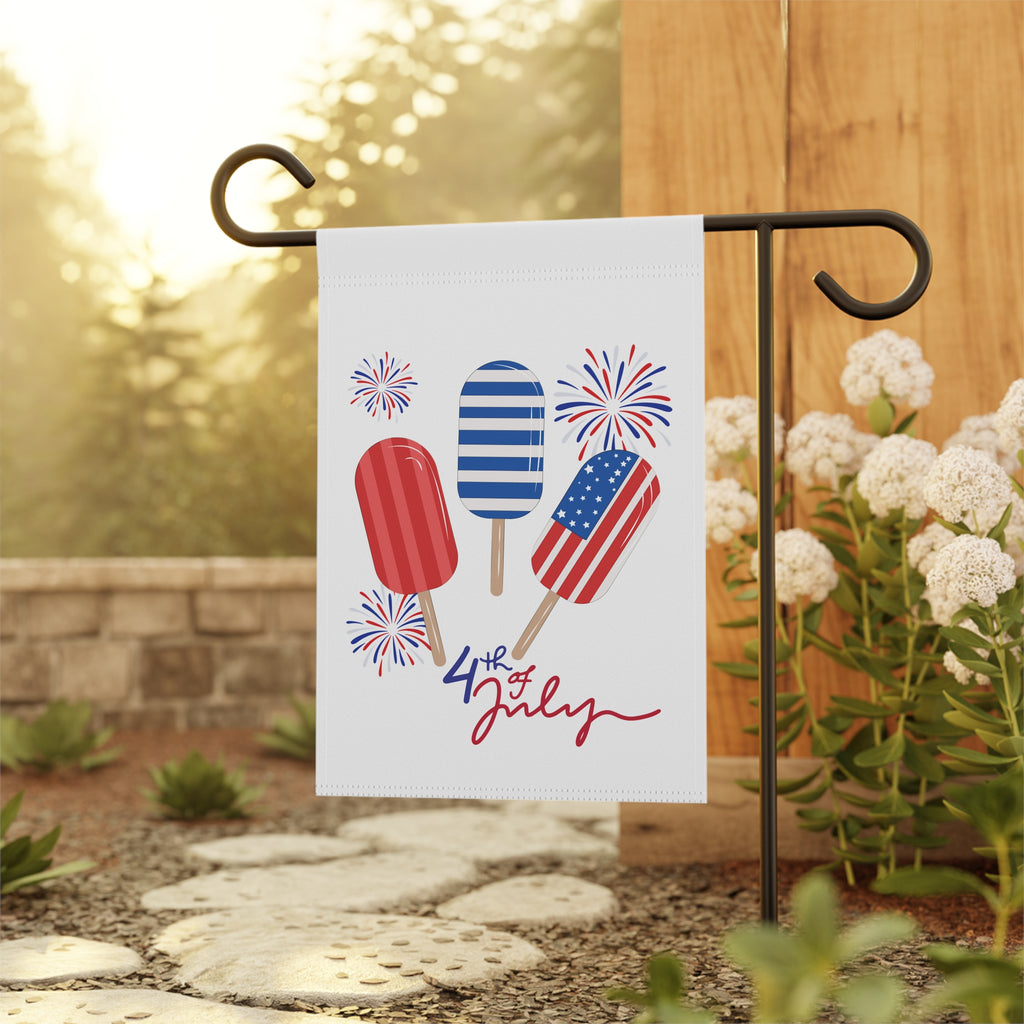 4th of July Popsicle Garden Flag — Patriotic House Banner with Fireworks