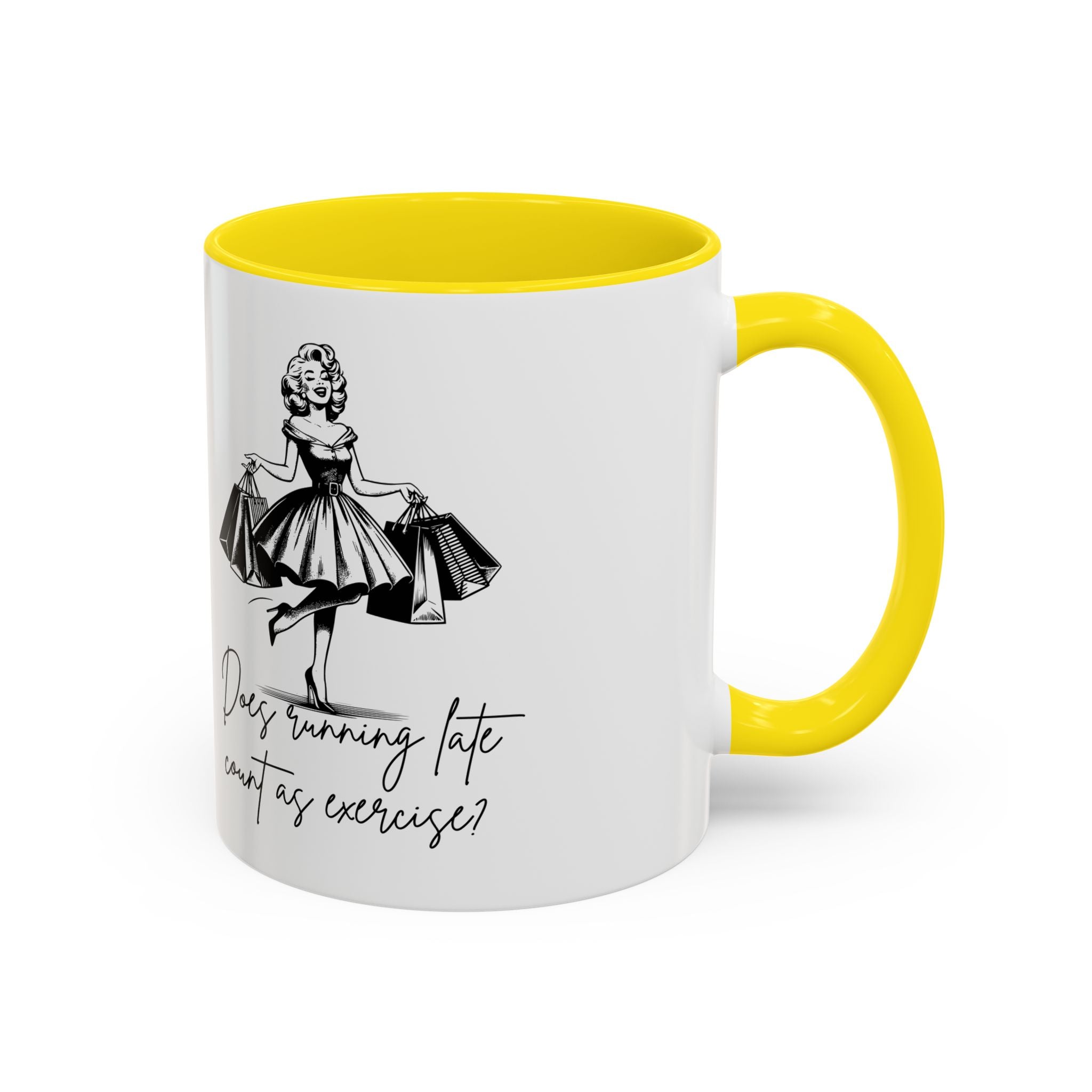 Does Running Late Count As Exercise? Coffee Mug — Retro Shopping Lady Accent Mug