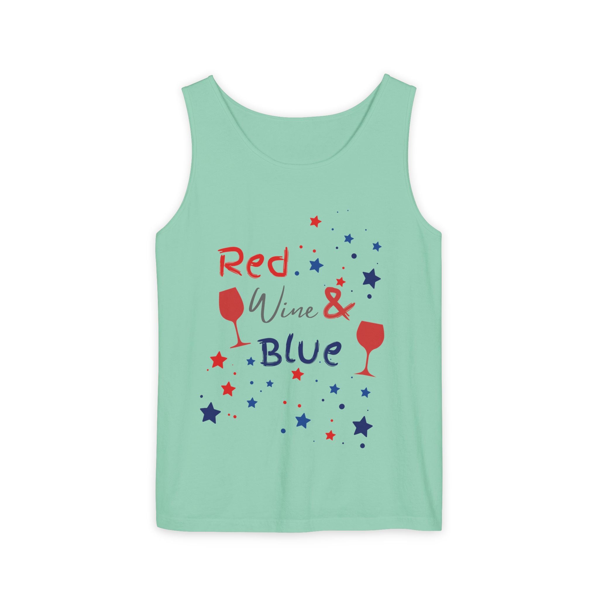 Patriotic "Red Wine & Blue" Tank Top — 4th of July Wine Lover Graphic