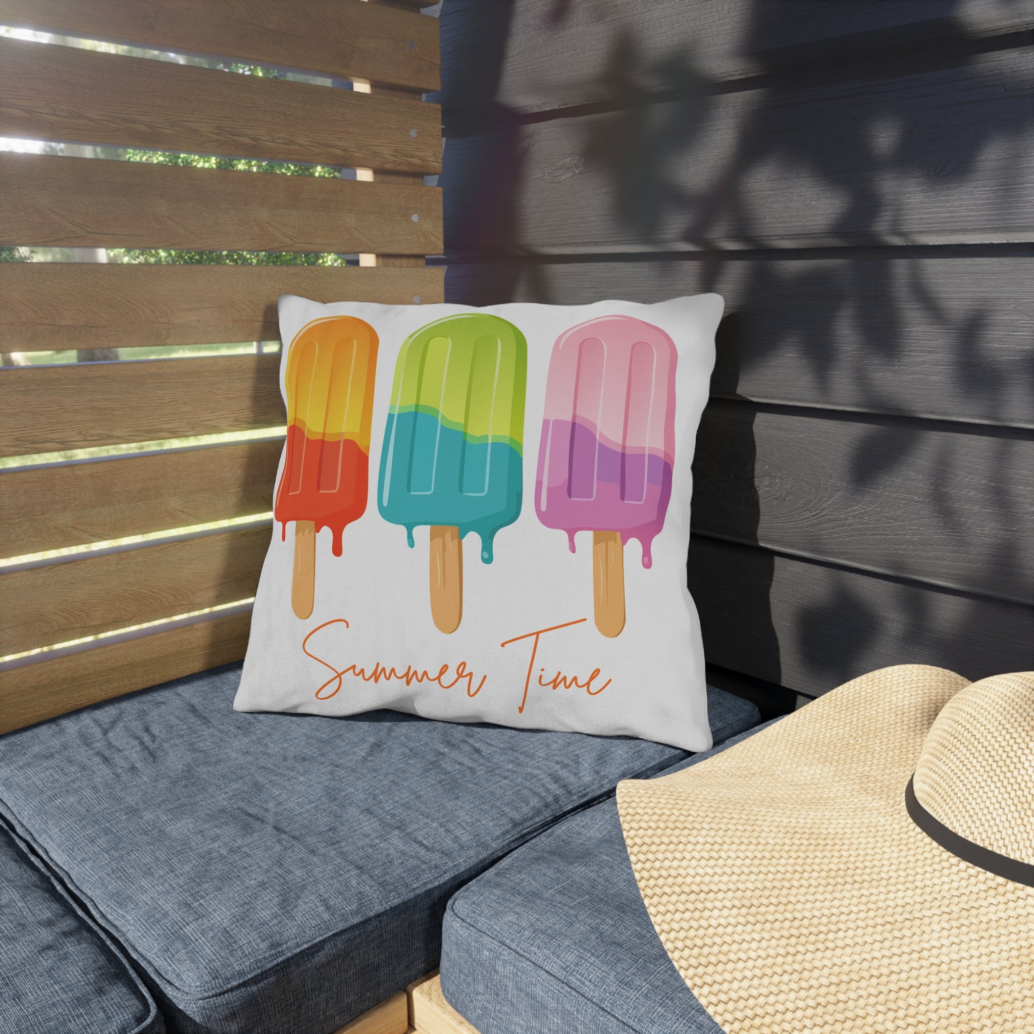 Outdoor Pillow — "Summer Time" Colorful Popsicle Decorative Cushion for Patio & Pool