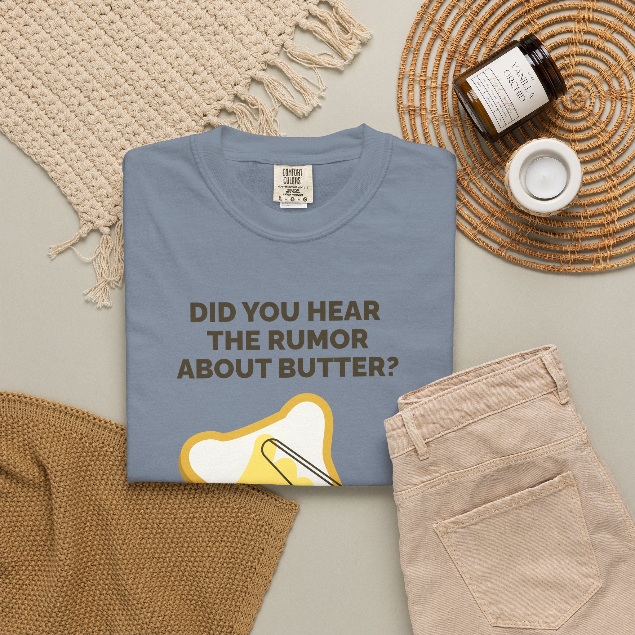 Funny Butter Joke T-Shirt — "Did You Hear the Rumor About Butter?" Graphic Dad Joke Tee