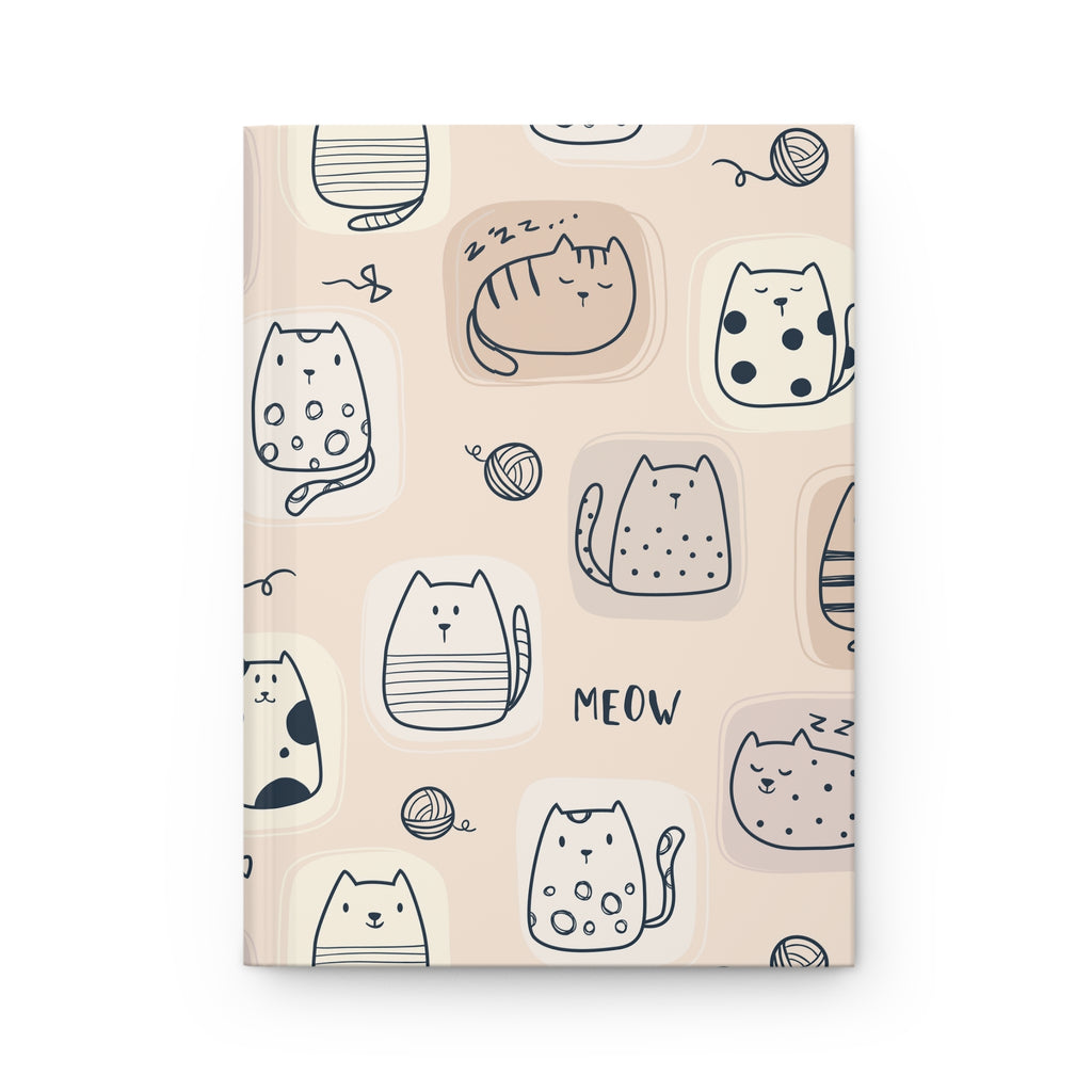 Cute Cat Pattern Hardcover Journal — Meow Doodle Notebook