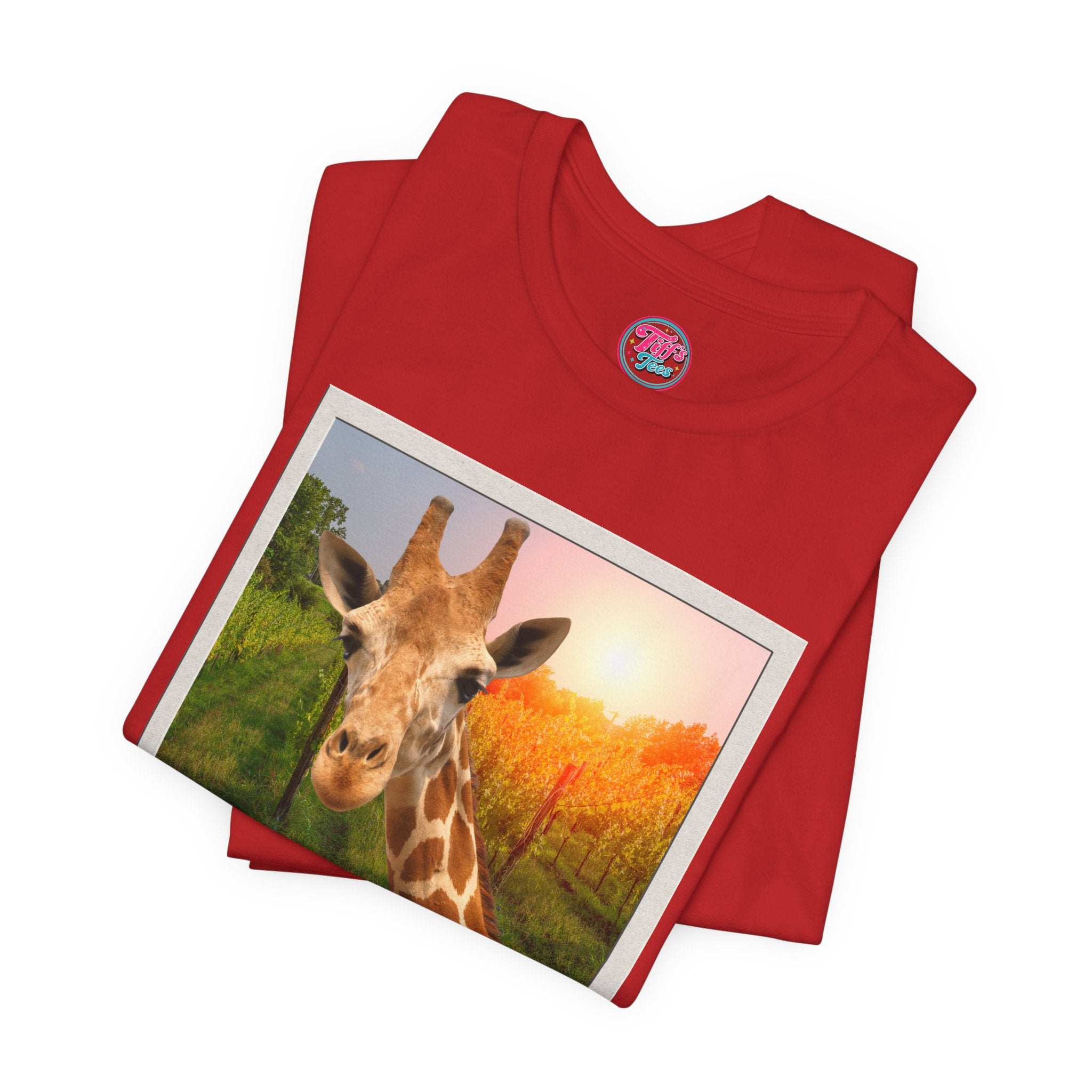 Giraffe Polaroid Photo Tee — "Love, Gracie G.Raffe" Graphic T-Shirt