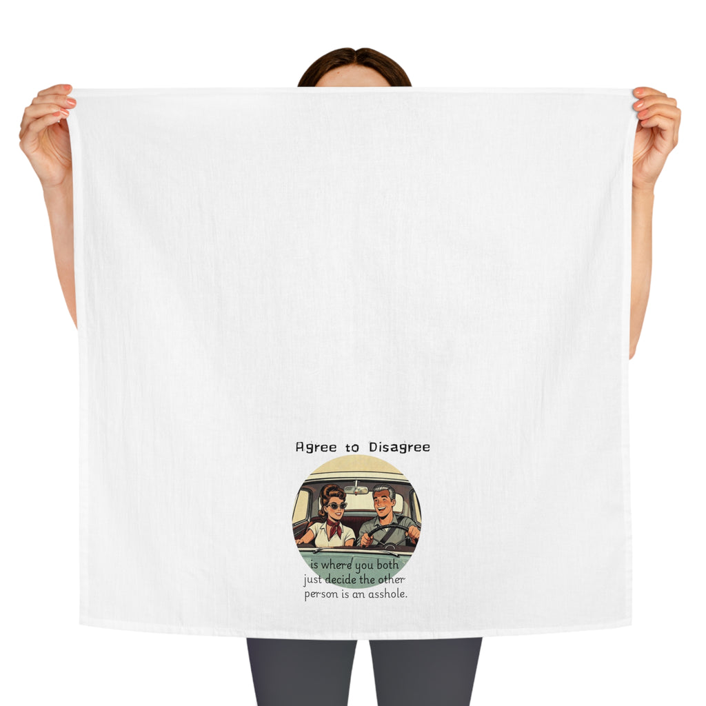 Tea Towel — "Agree to Disagree" Retro Couple Kitchen Towel (Humorous Car Ride Quote)