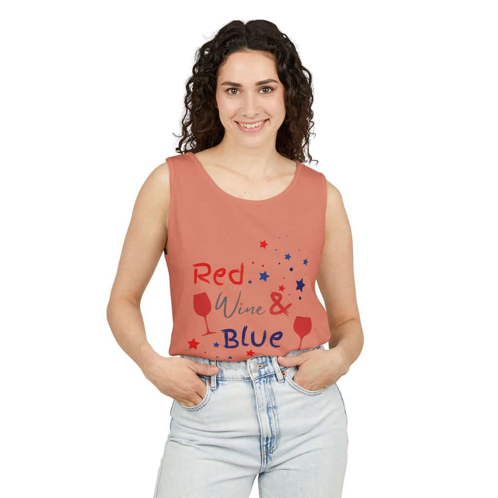 Patriotic "Red Wine & Blue" Tank Top — 4th of July Wine Lover Graphic
