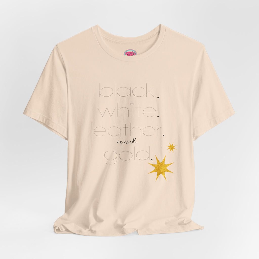 Gold Star Minimalist Tee — 'Black White Leather Gold' Graphic Shirt