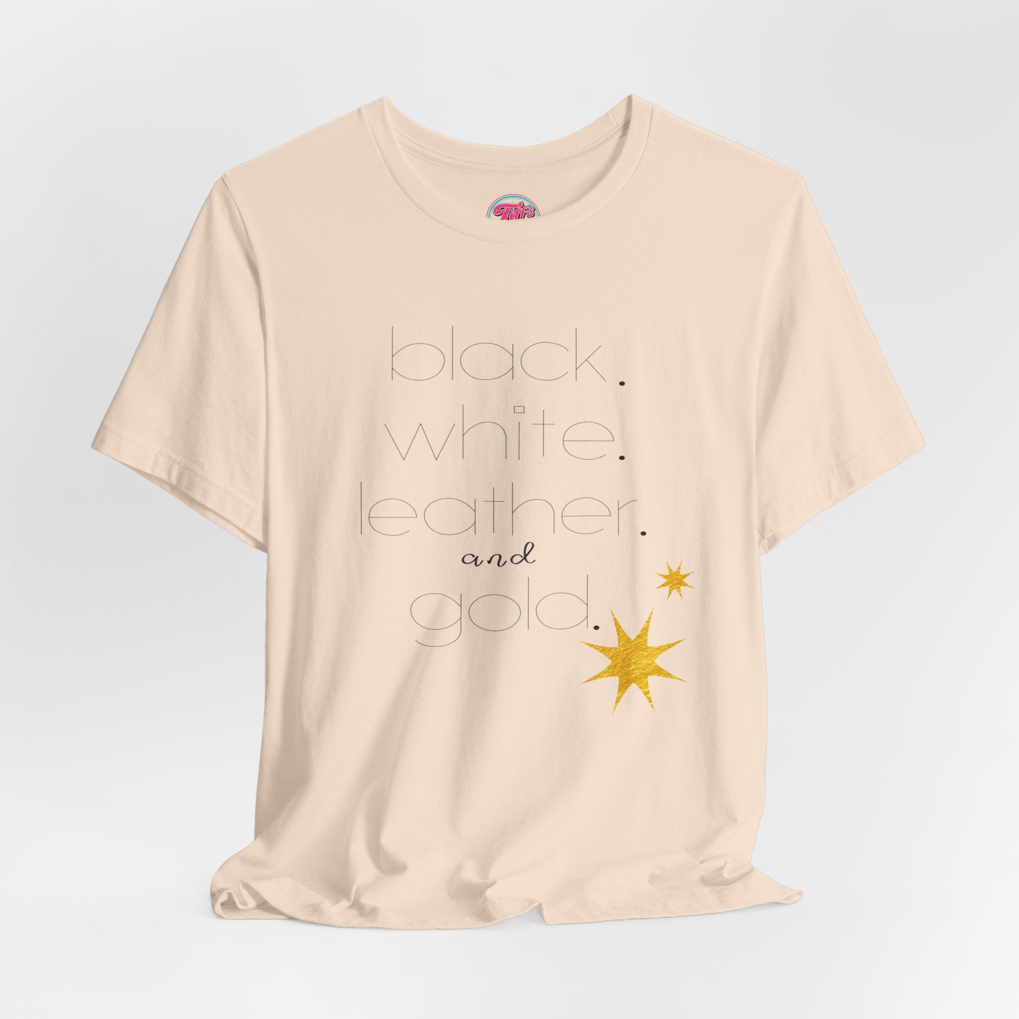 Gold Star Minimalist Tee — 'Black White Leather Gold' Graphic Shirt