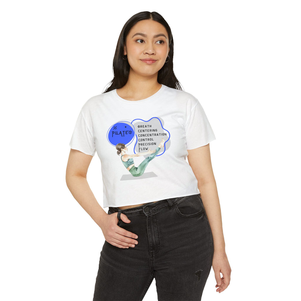 Pilates Women's Crop Top — 'Pilates' V-Sit Design with Breath • Control • Flow