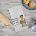 Funny Tea Towel — Retro Woman with Salad, "This salad tastes like I'd rather be fat" Kitchen Towel