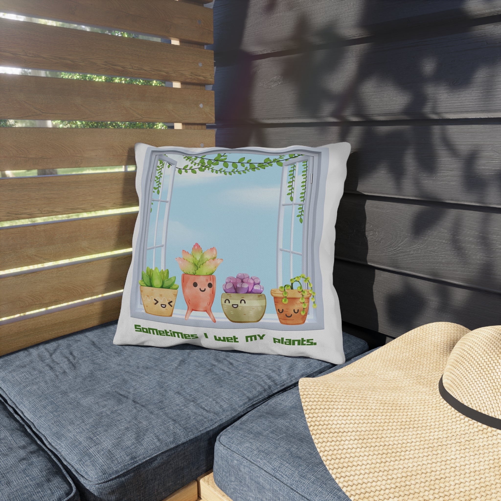 Sometimes I Wet My Plants - Succulent Window Outdoor Pillow — Cute Planter Design