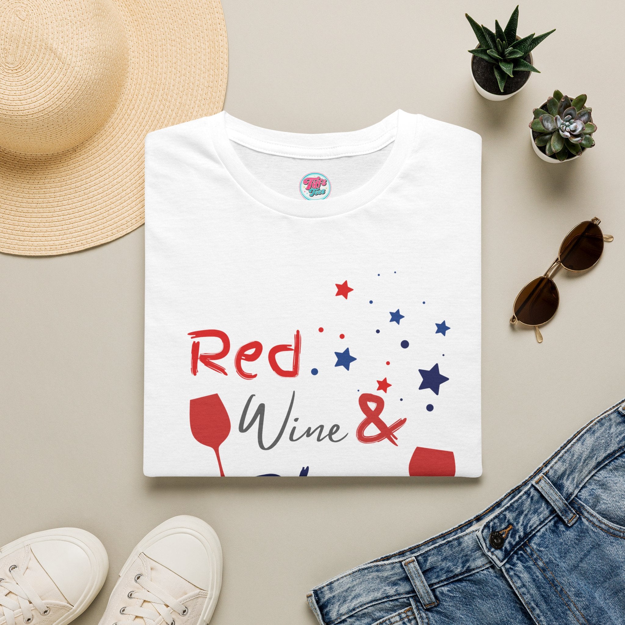 Red Wine & Blue T-Shirt — Patriotic 4th of July Wine Lover Tee