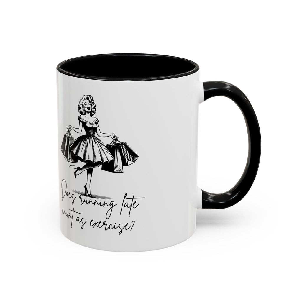 Does Running Late Count As Exercise? Coffee Mug — Retro Shopping Lady Accent Mug