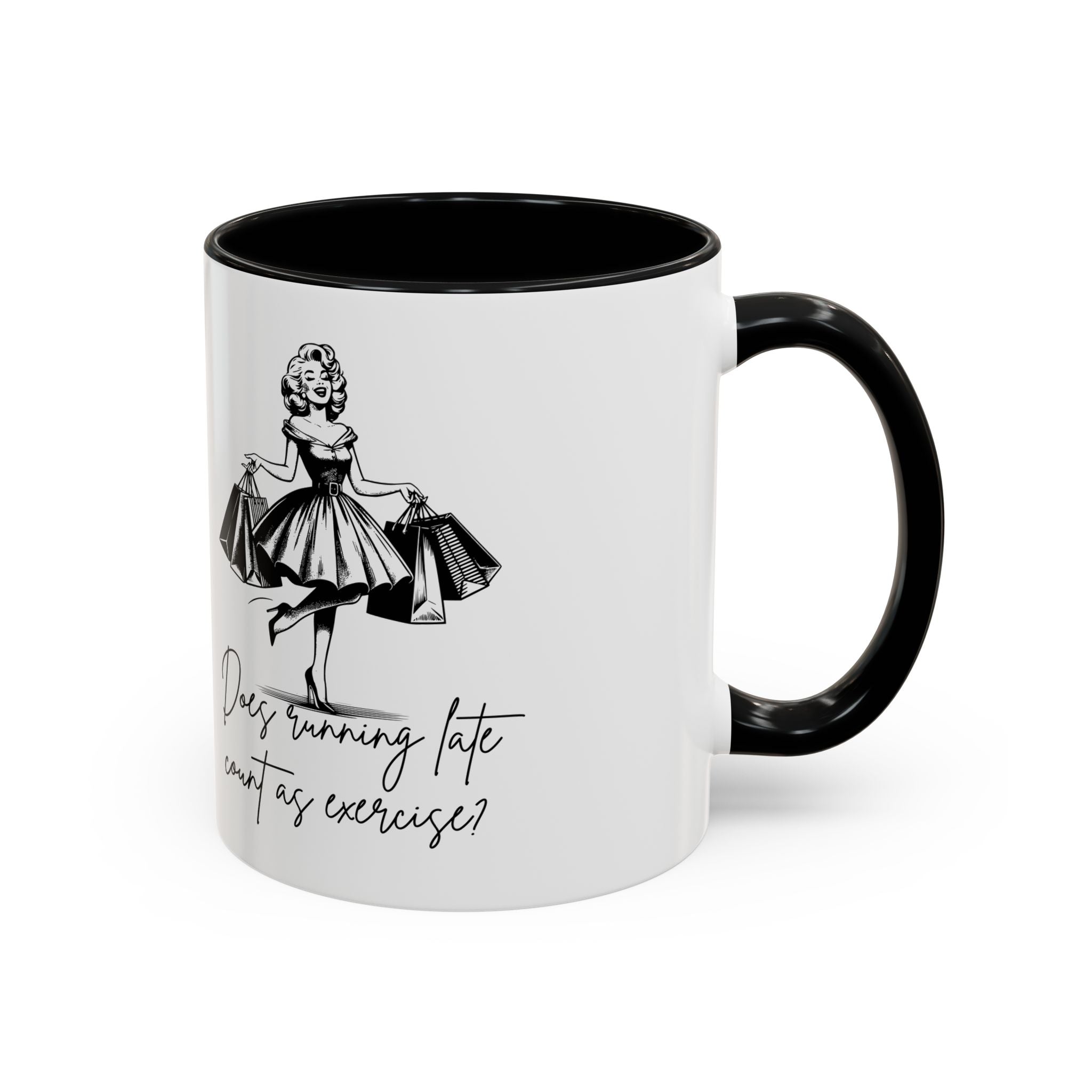 Does Running Late Count As Exercise? Coffee Mug — Retro Shopping Lady Accent Mug
