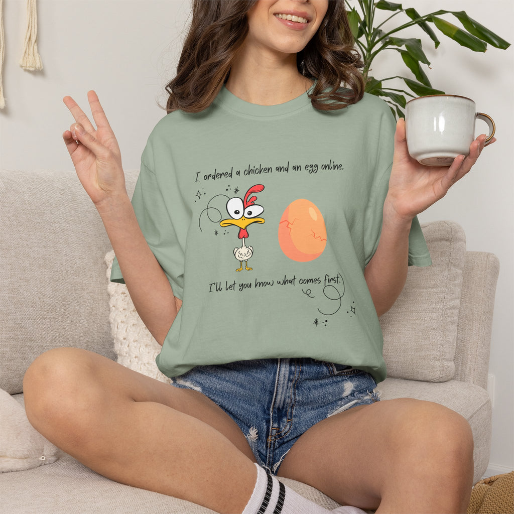 Chicken and Egg Dad Joke T-Shirt — "I Ordered a Chicken and an Egg online..." Funny Graphic Tee
