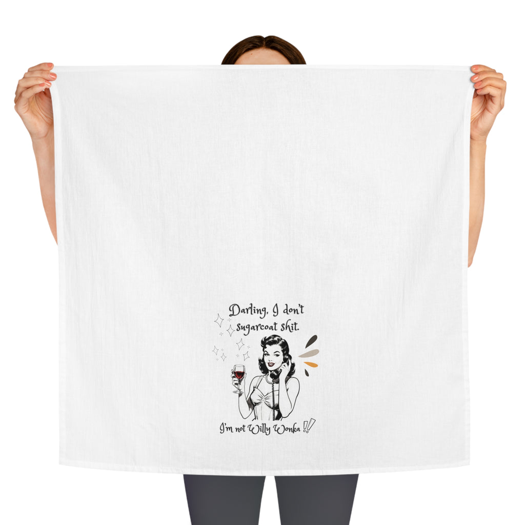 Tea Towel — Retro Wine Quote “Darling, I don’t sugarcoat s***” Kitchen Towel