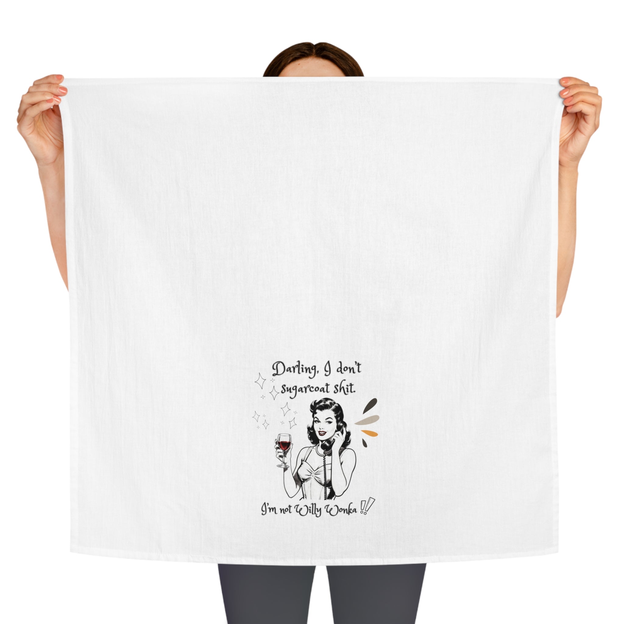 Tea Towel — Retro Wine Quote “Darling, I don’t sugarcoat s***” Kitchen Towel