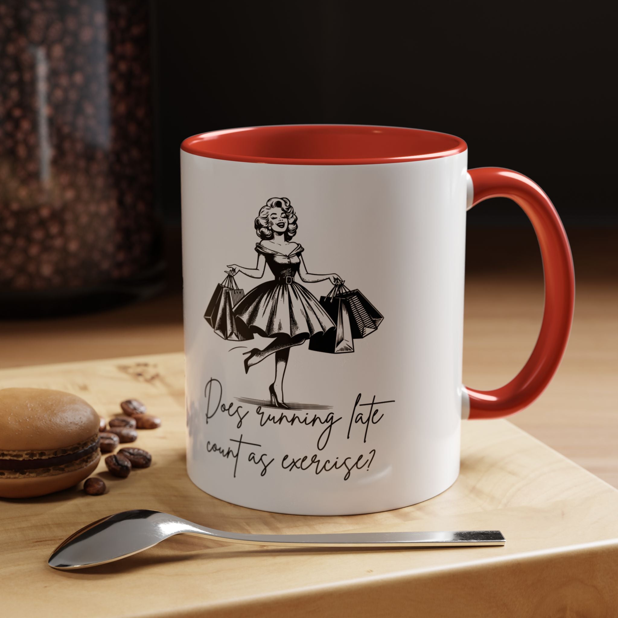 Does Running Late Count As Exercise? Coffee Mug — Retro Shopping Lady Accent Mug