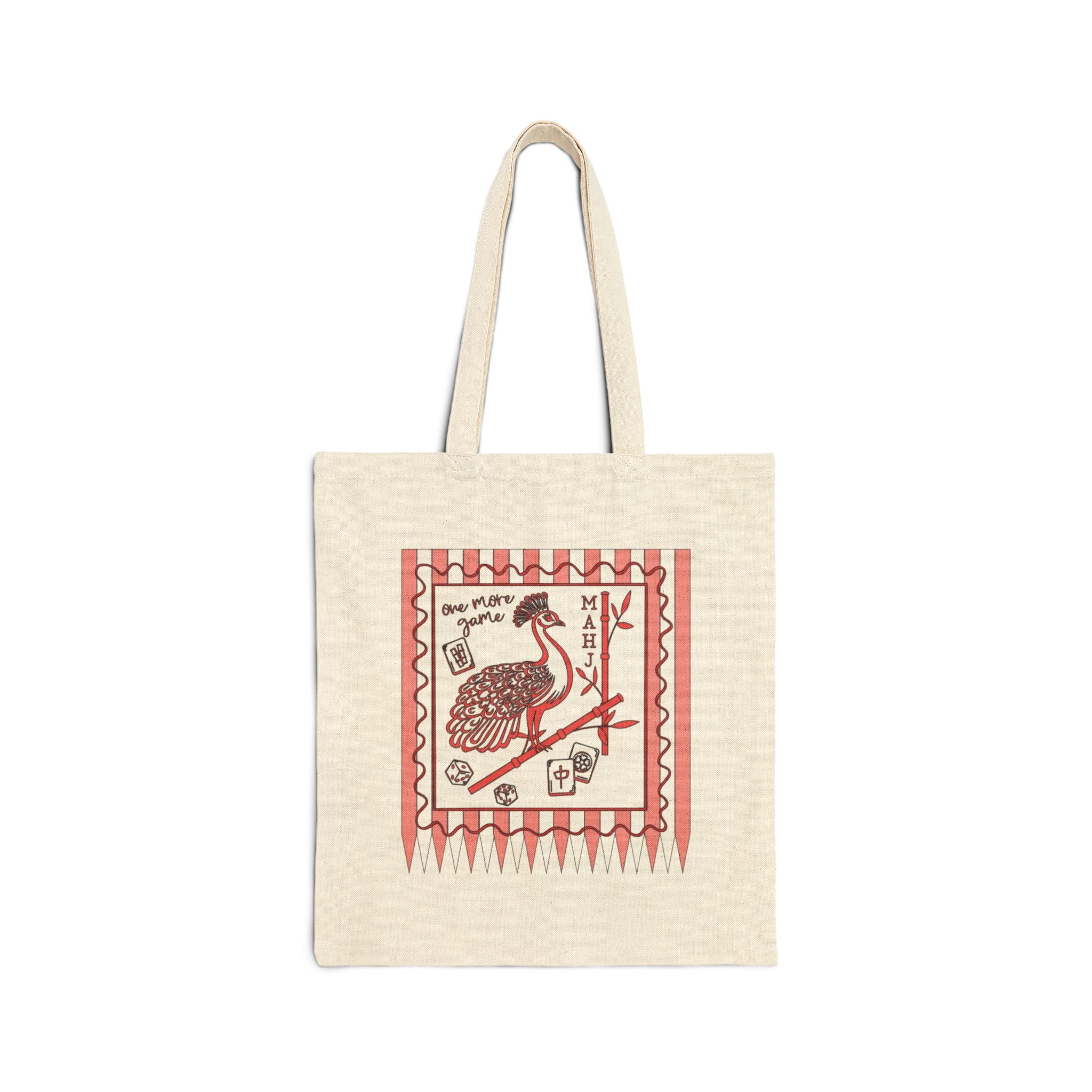Mahjong One More Game Canvas Tote Bag — Mahjong Peacock and Bamboo