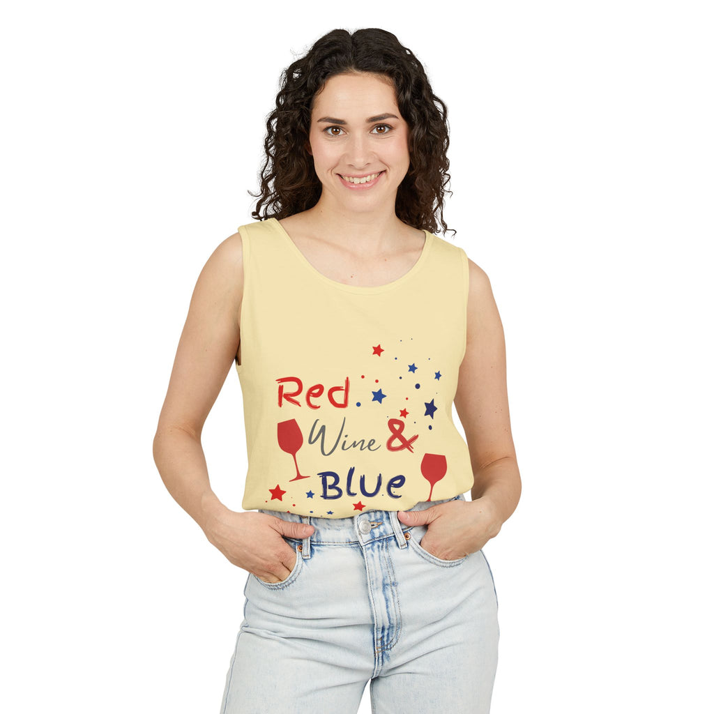Patriotic "Red Wine & Blue" Tank Top — 4th of July Wine Lover Graphic