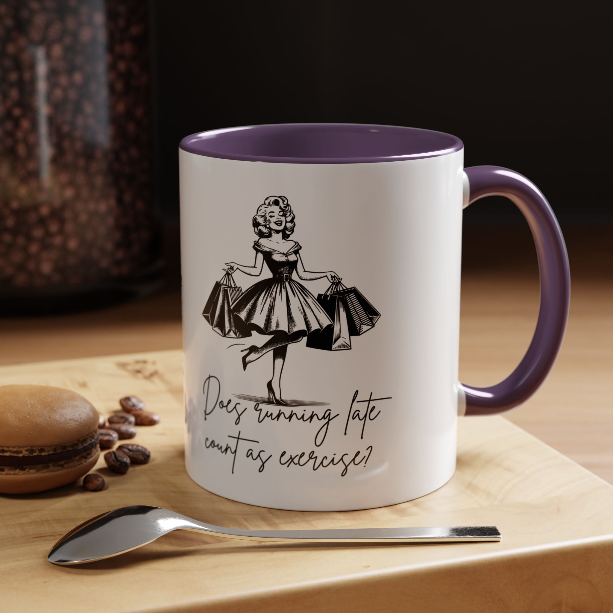 Does Running Late Count As Exercise? Coffee Mug — Retro Shopping Lady Accent Mug