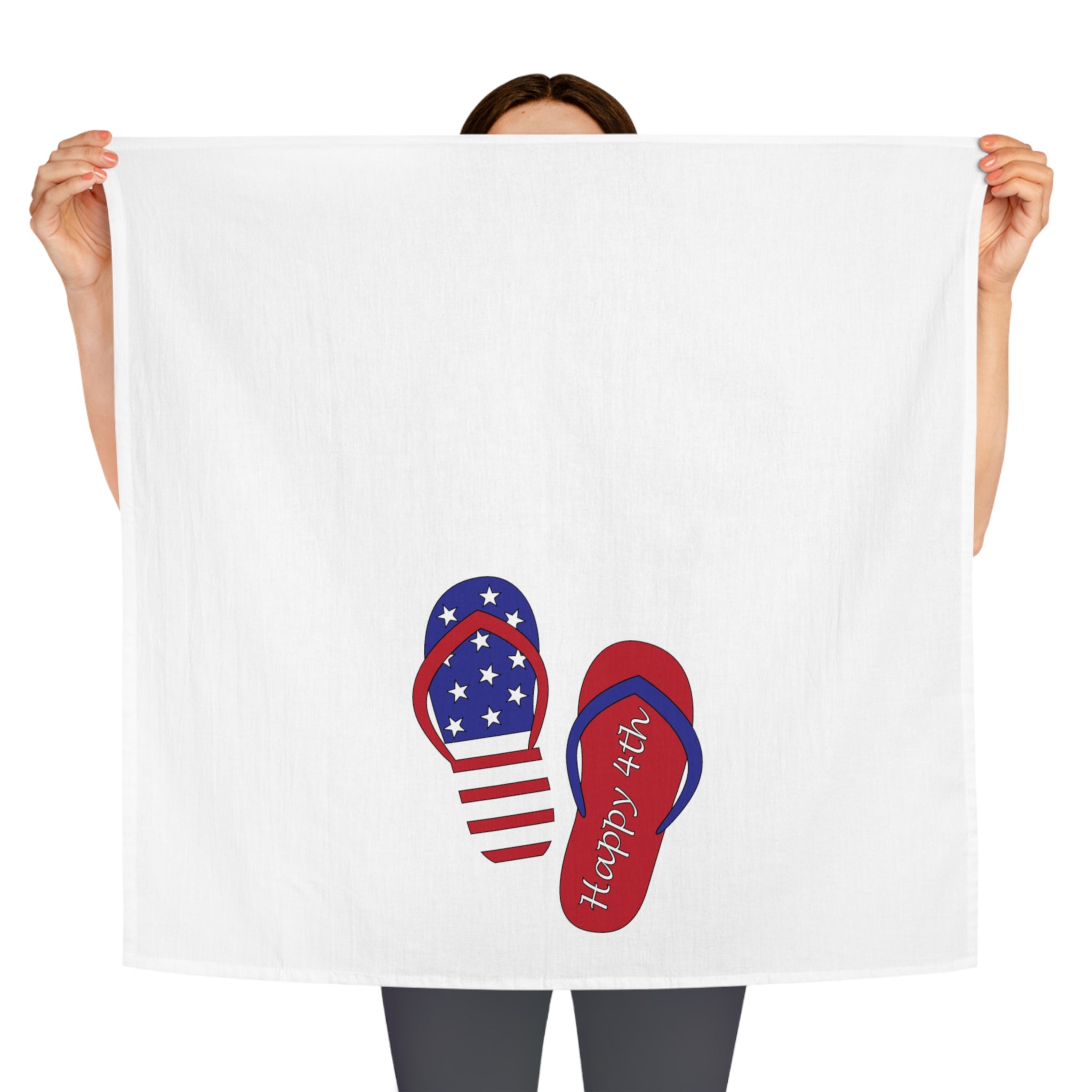 Fourth of July Flip Flop Tea Towel - Patriotic "Happy 4th" Kitchen Towel