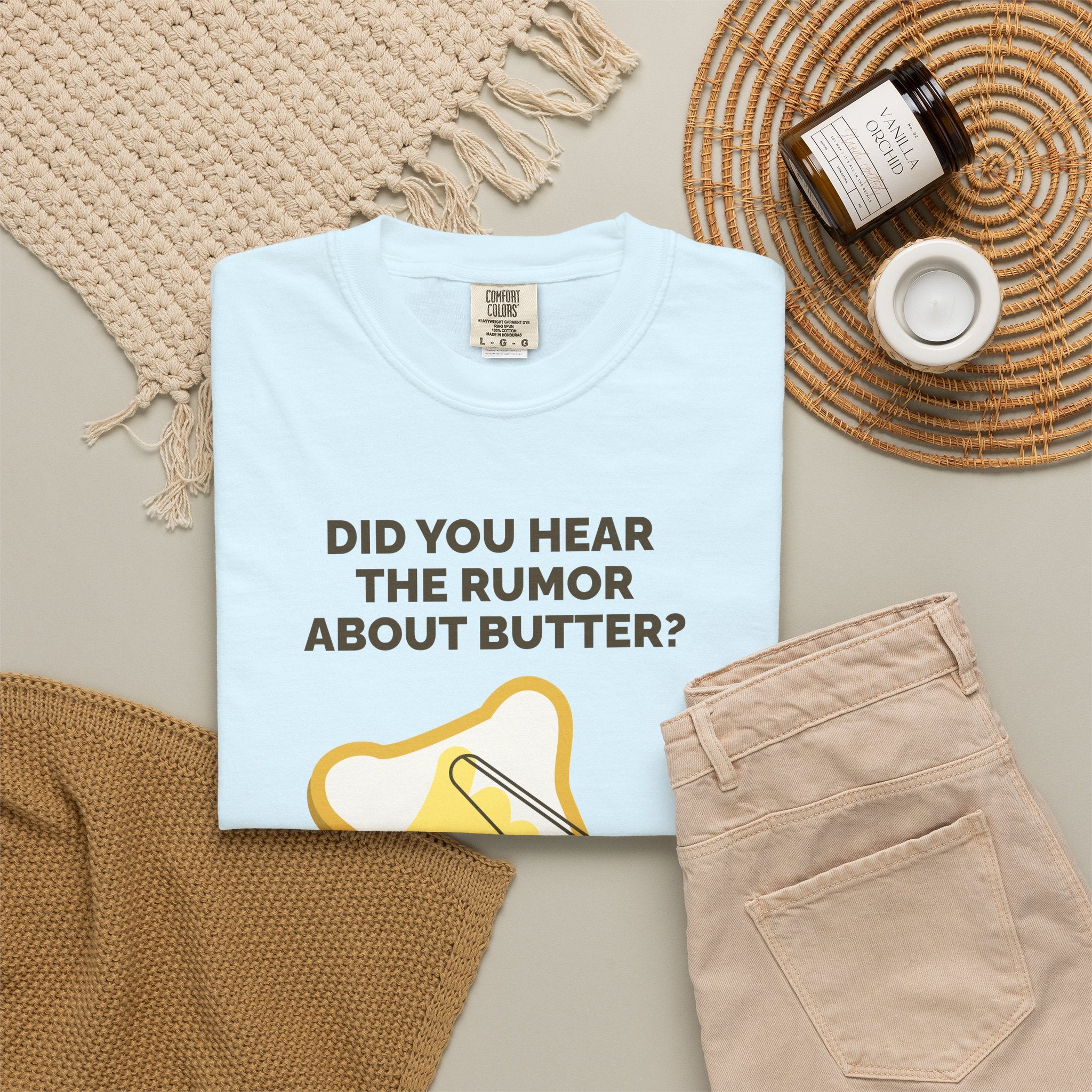 Funny Butter Joke T-Shirt — "Did You Hear the Rumor About Butter?" Graphic Dad Joke Tee