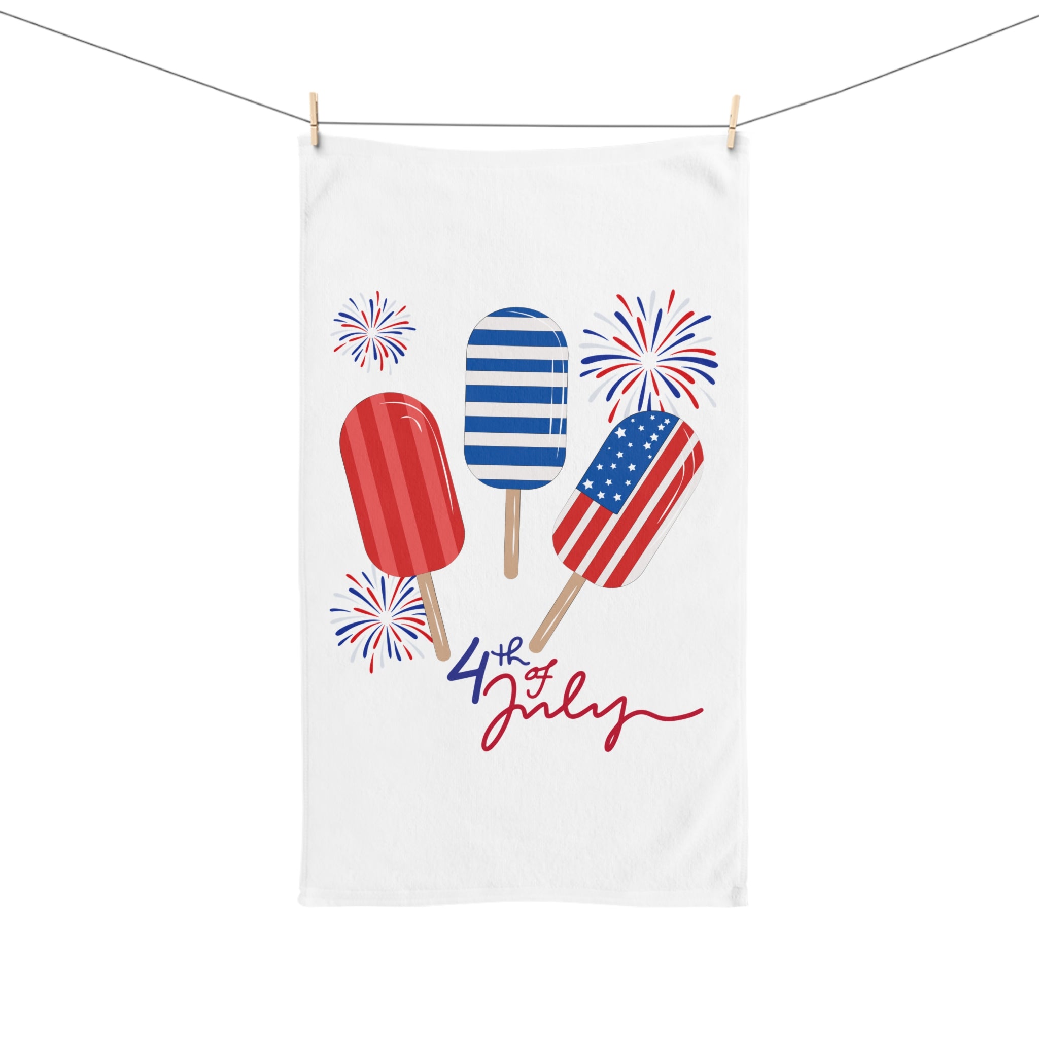 4th of July Popsicle Hand Towel – Patriotic Fireworks Kitchen Towel