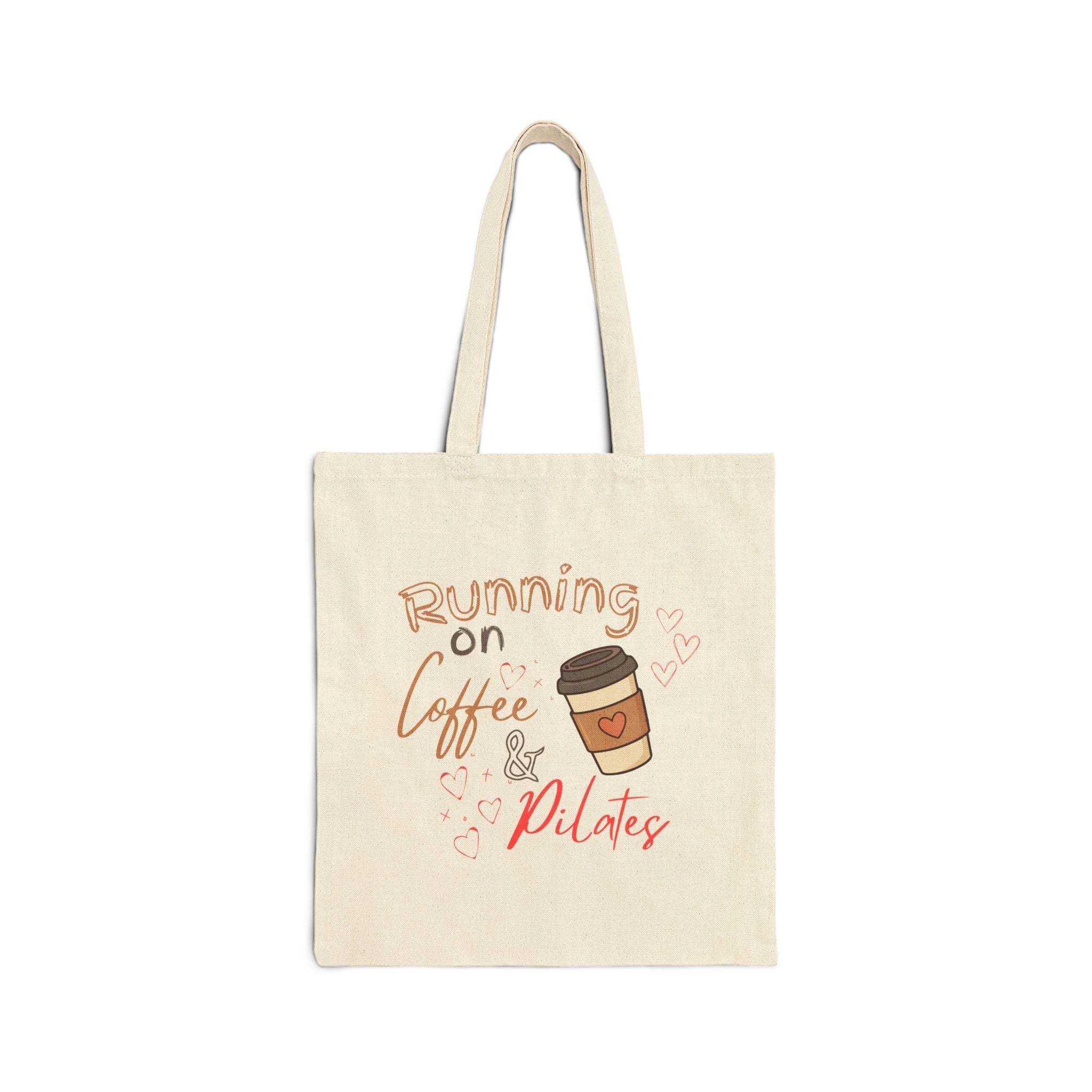Tote Bag — "Running on Coffee & Pilates" Canvas Tote for Fitness Lovers