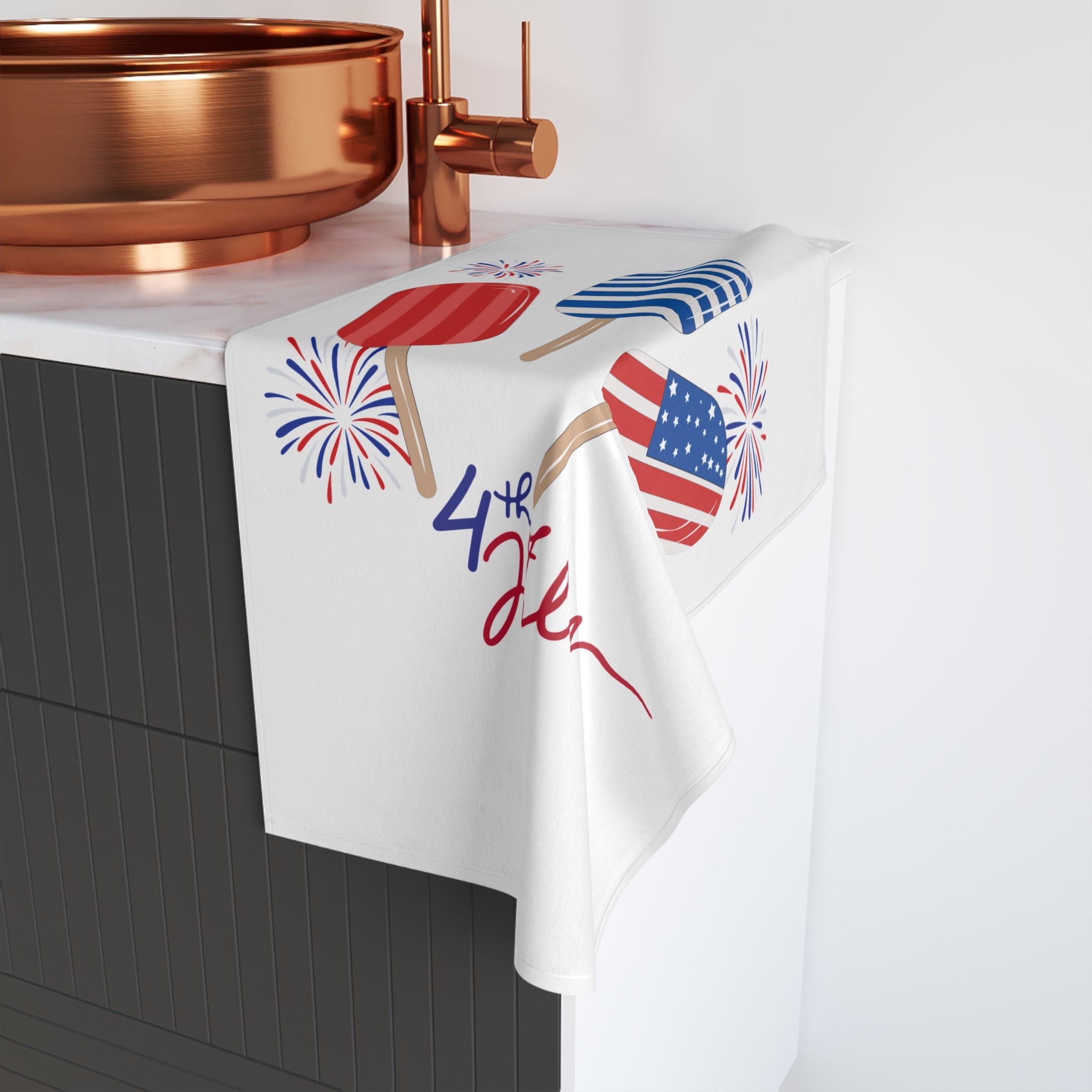 4th of July Popsicle Hand Towel – Patriotic Fireworks Kitchen Towel