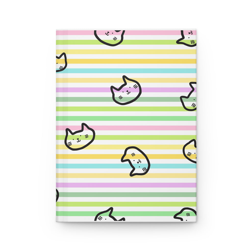 Pastel Stripe Cat Hardcover Journal — Cute Kawaii Notebook for Notes & Journaling