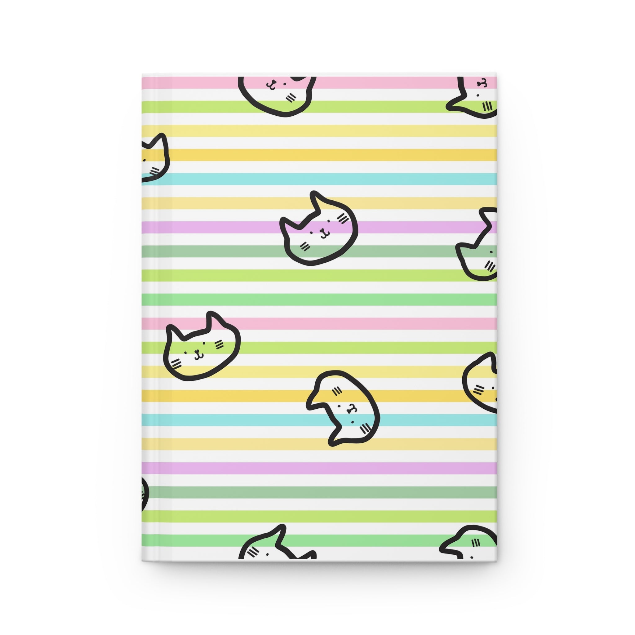 Pastel Stripe Cat Hardcover Journal — Cute Kawaii Notebook for Notes & Journaling