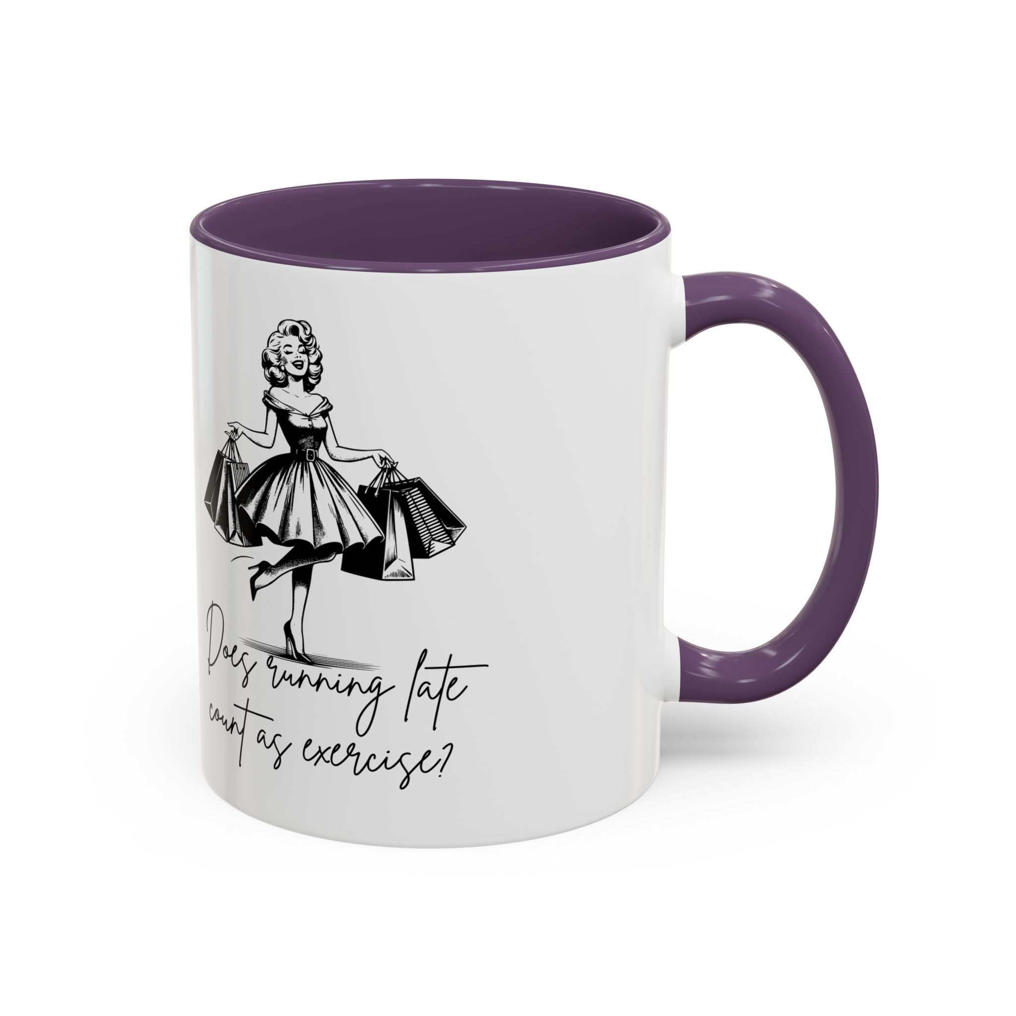 Does Running Late Count As Exercise? Coffee Mug — Retro Shopping Lady Accent Mug