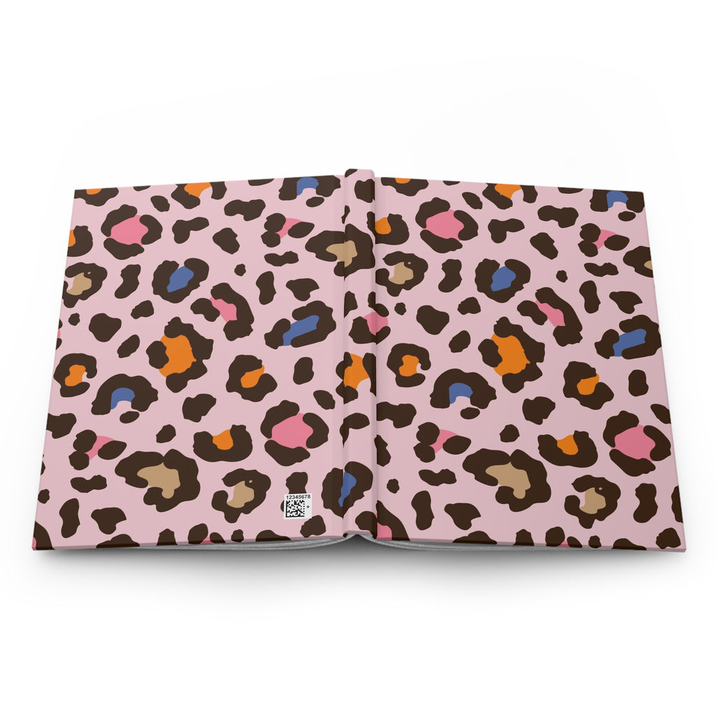 Pink Colorful Leopard Print Hardcover Journal — Trendy Animal Print Notebook for Notes & Gifts