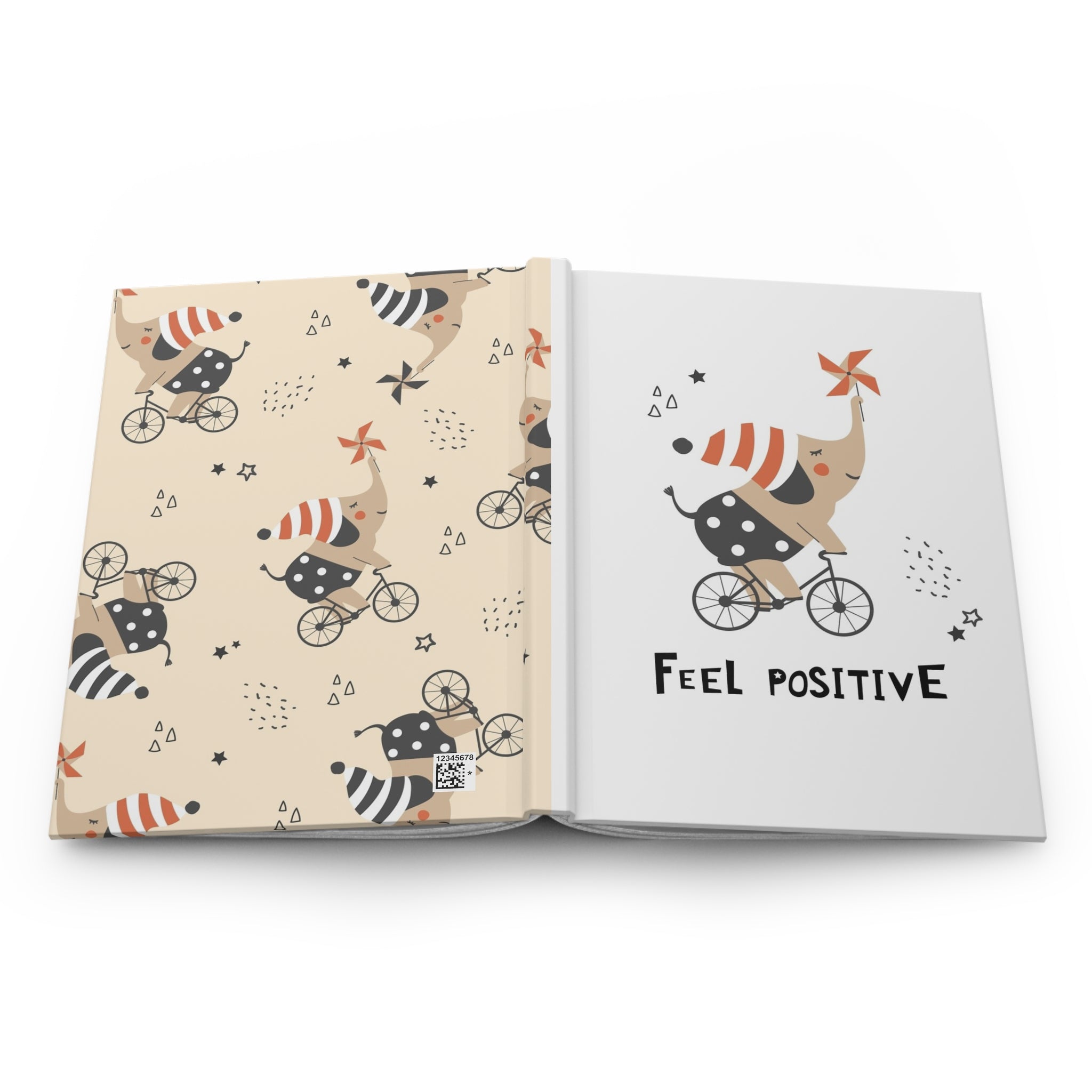 Feel Positive Elephant Hardcover Journal — Cute Biking Elephant Notebook for Kids & Adults