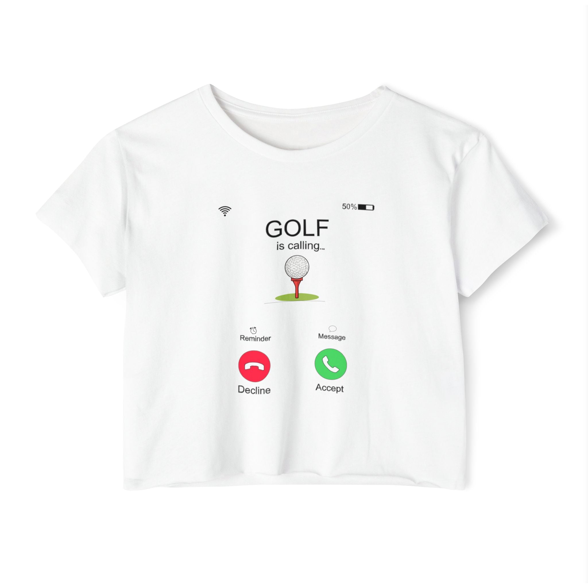 Golf Is Calling Crop Top — Women's Golf Tee with 'Golf is calling' Call Screen Design