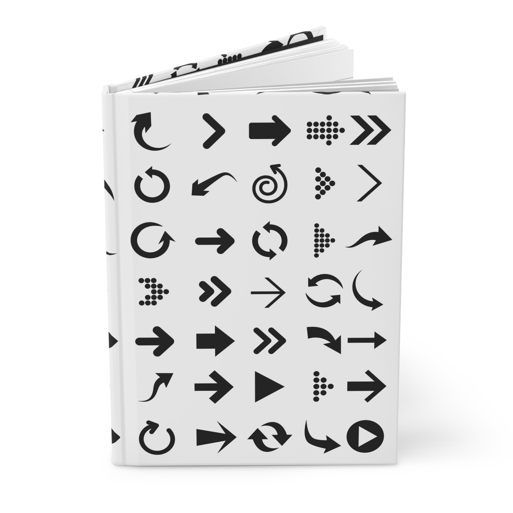 Arrow Icons Hardcover Journal — Minimal Black & White Symbol Notebook for Notes, Design Sketches, and Bullet Journaling