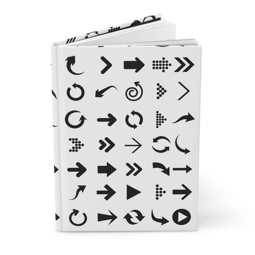 Arrow Icons Hardcover Journal — Minimal Black & White Symbol Notebook for Notes, Design Sketches, and Bullet Journaling