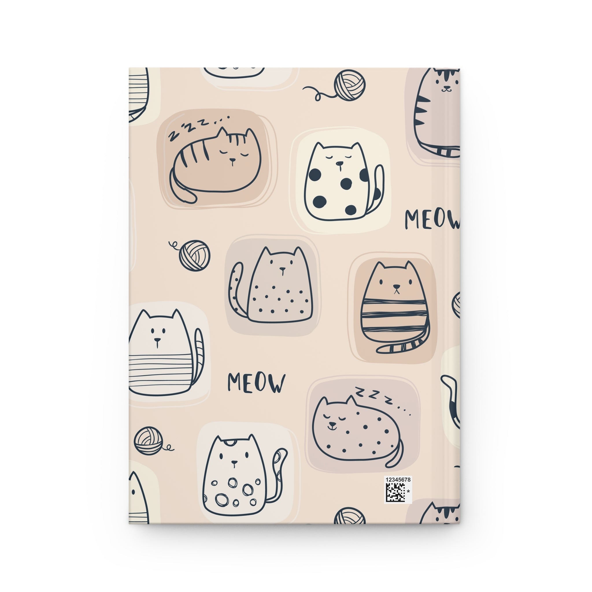 Cute Cat Pattern Hardcover Journal — Meow Doodle Notebook