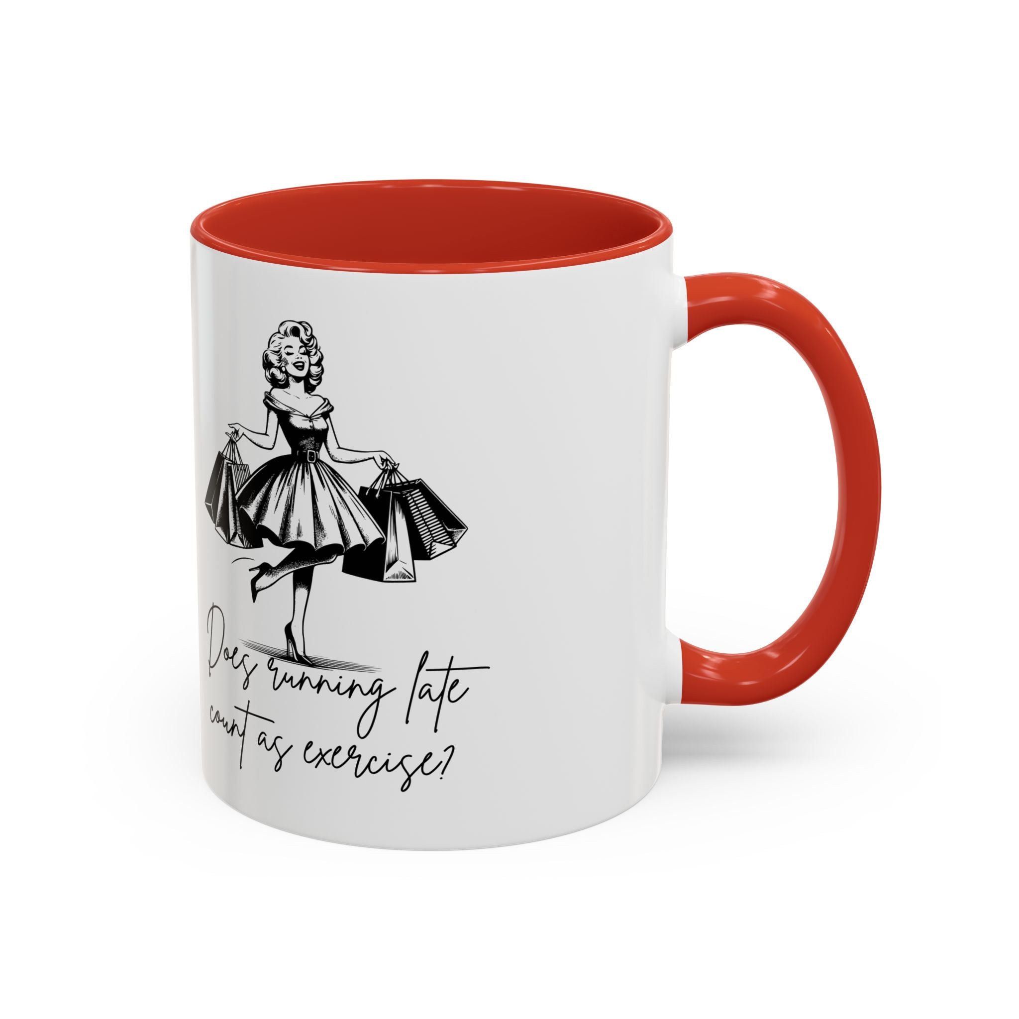 Does Running Late Count As Exercise? Coffee Mug — Retro Shopping Lady Accent Mug