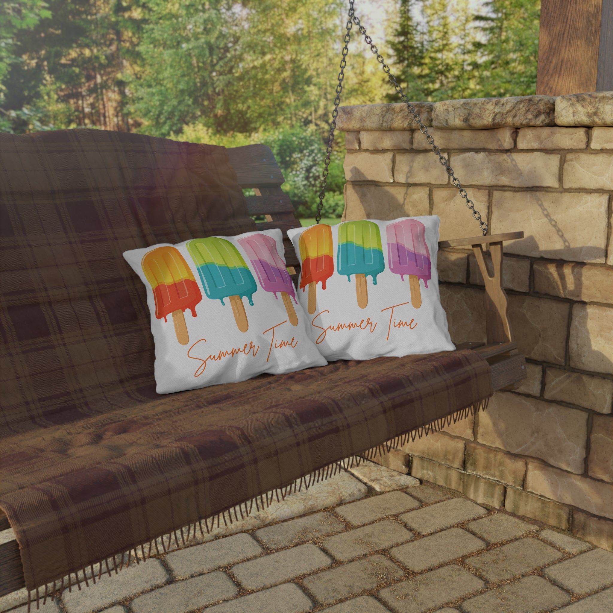 Outdoor Pillow — "Summer Time" Colorful Popsicle Decorative Cushion for Patio & Pool