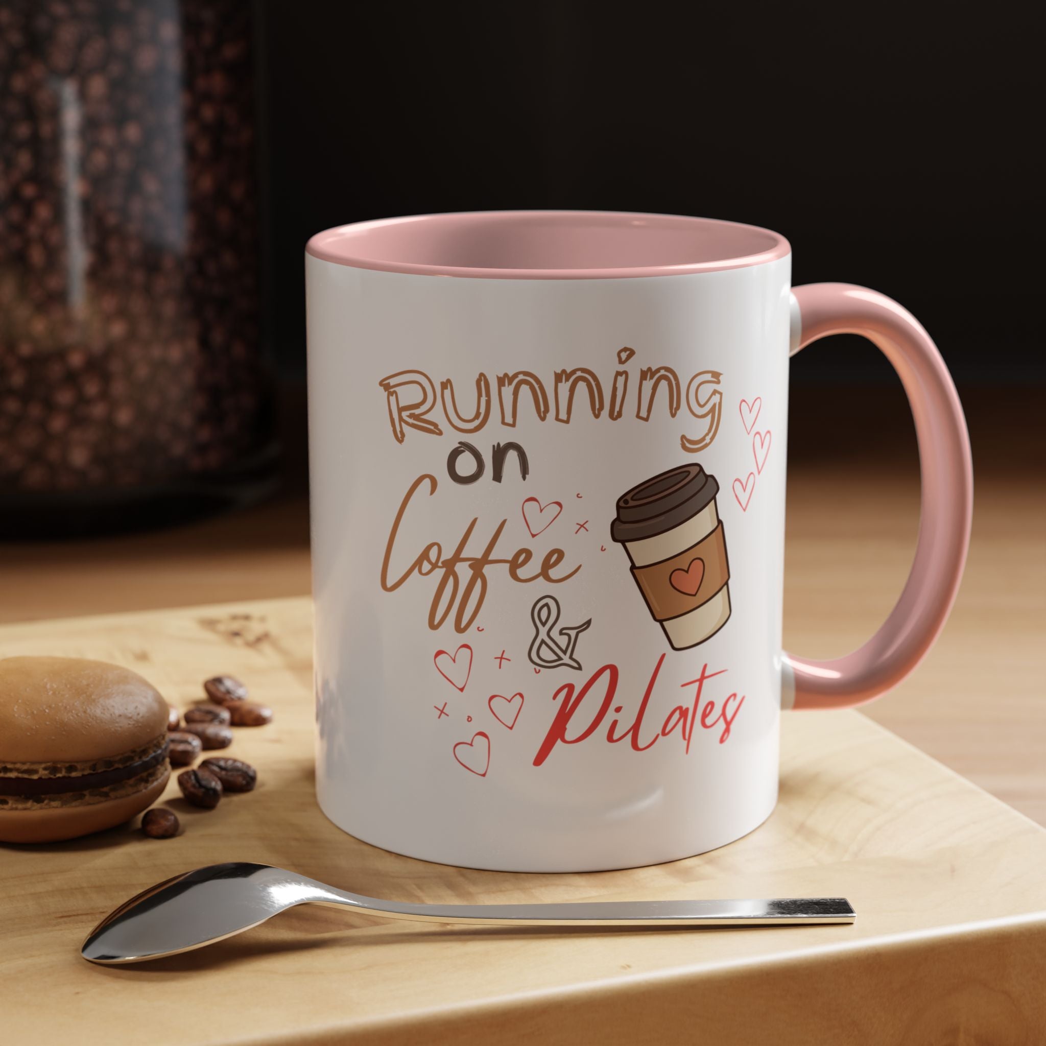 Coffee & Pilates Mug — “Running on Coffee & Pilates” Accent Coffee Cup