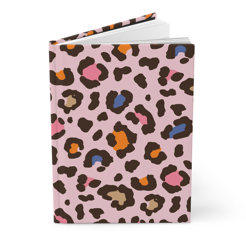 Pink Colorful Leopard Print Hardcover Journal — Trendy Animal Print Notebook for Notes & Gifts