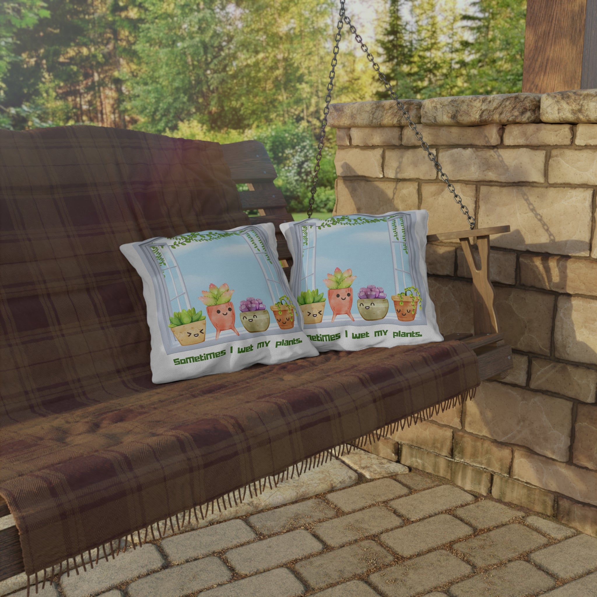 Sometimes I Wet My Plants - Succulent Window Outdoor Pillow — Cute Planter Design