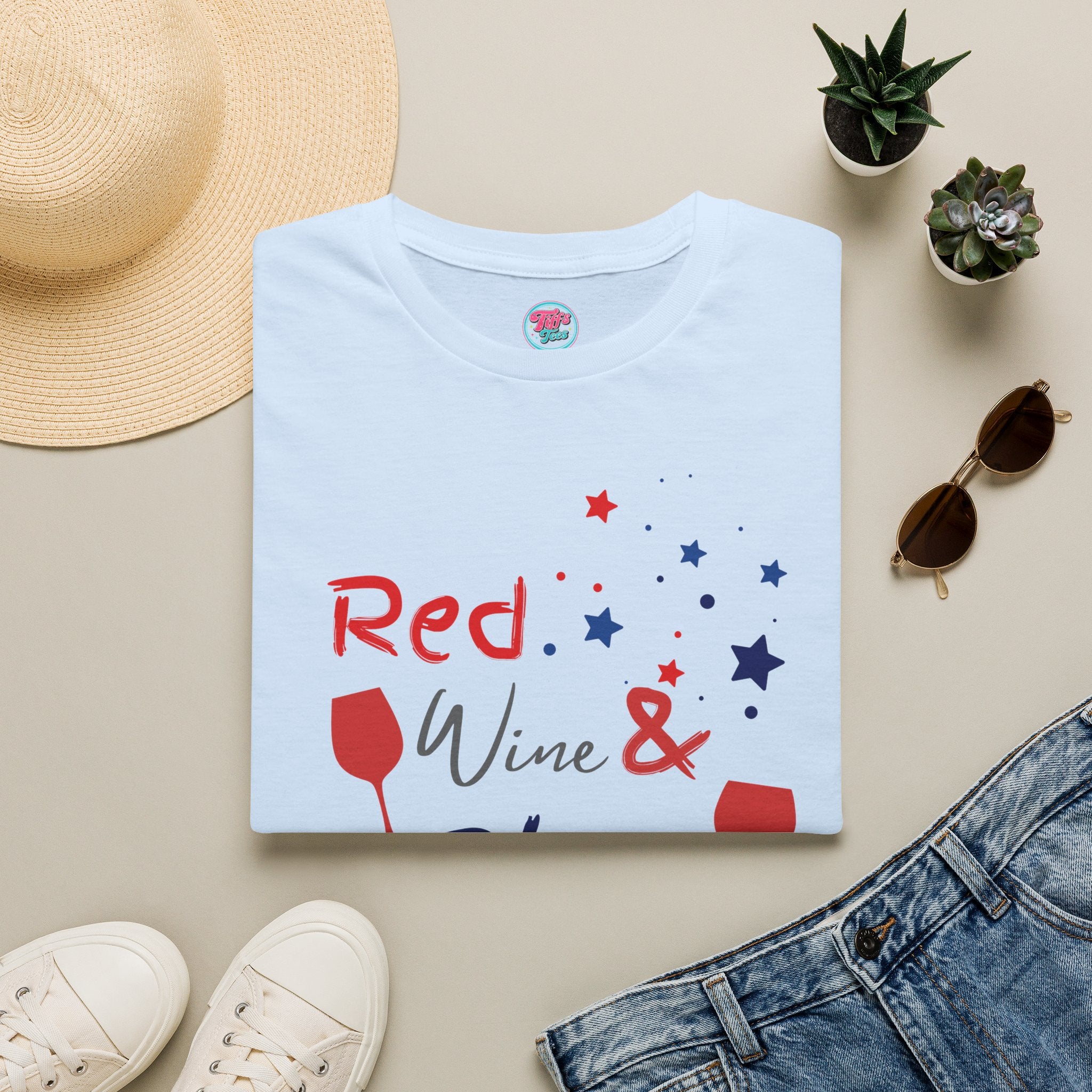 Red Wine & Blue T-Shirt — Patriotic 4th of July Wine Lover Tee