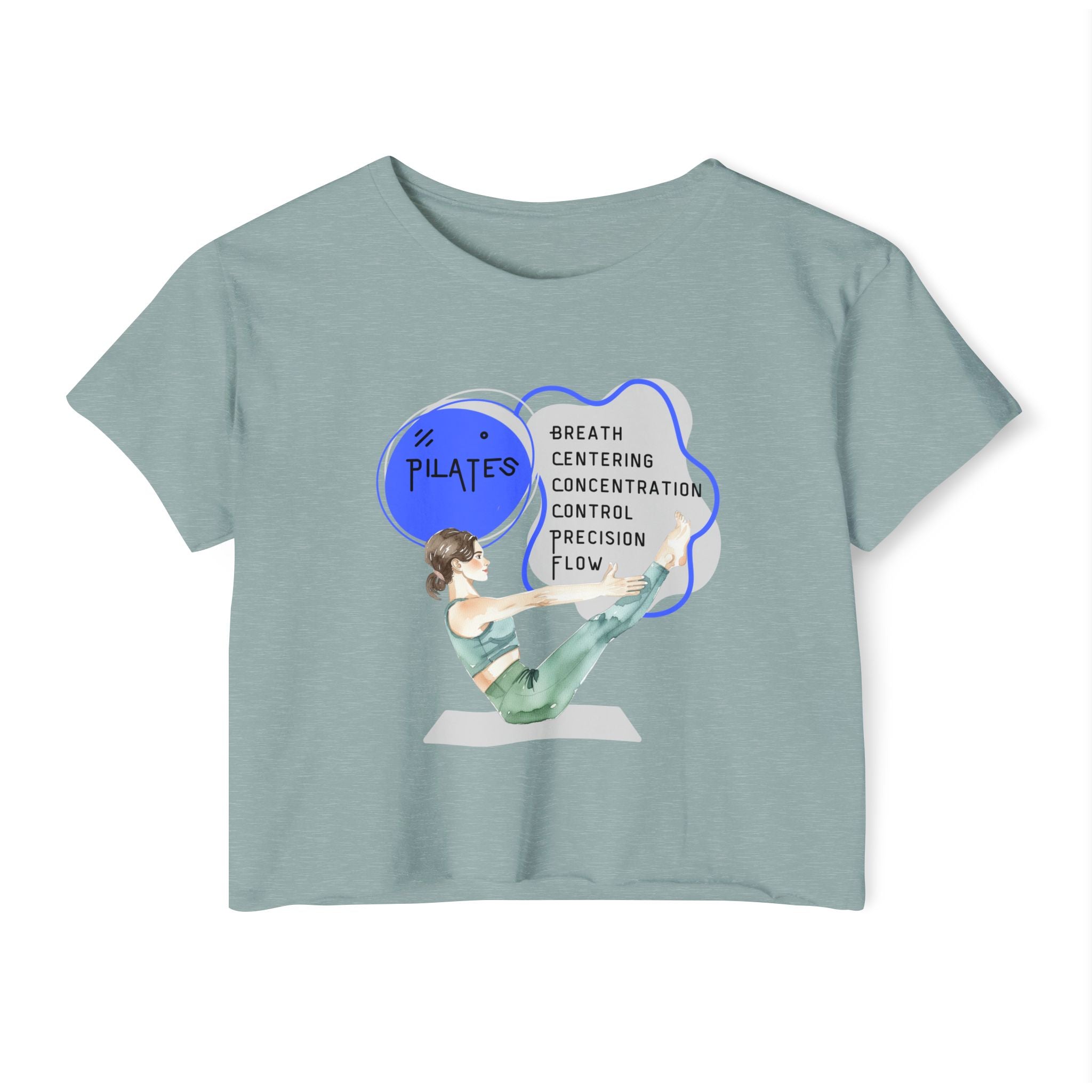 Pilates Women's Crop Top — 'Pilates' V-Sit Design with Breath • Control • Flow