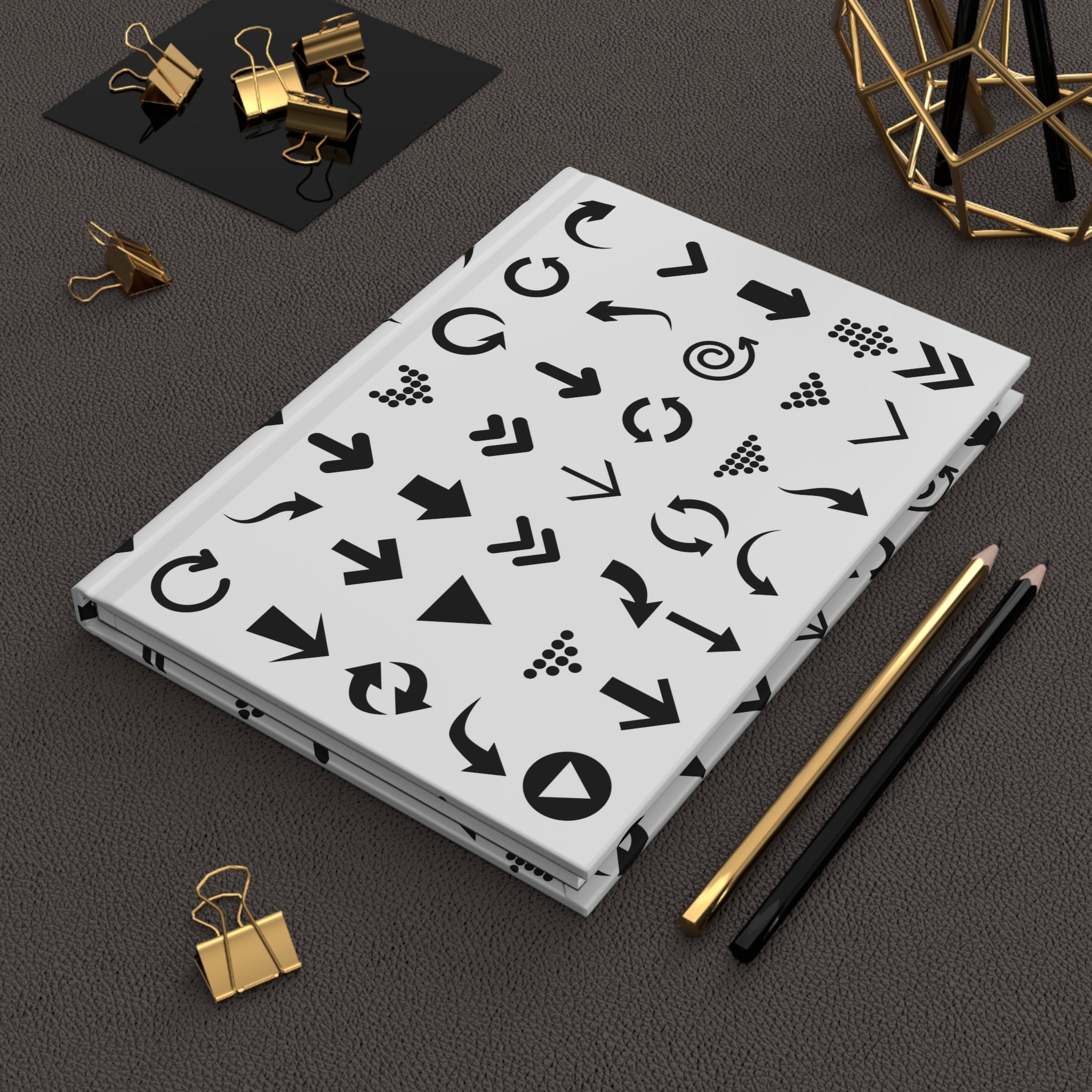 Arrow Icons Hardcover Journal — Minimal Black & White Symbol Notebook for Notes, Design Sketches, and Bullet Journaling